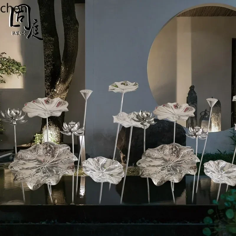 y9.3-stainless steel lotus leaf floor ornament indoor courtyard pool water feature decorative lotus