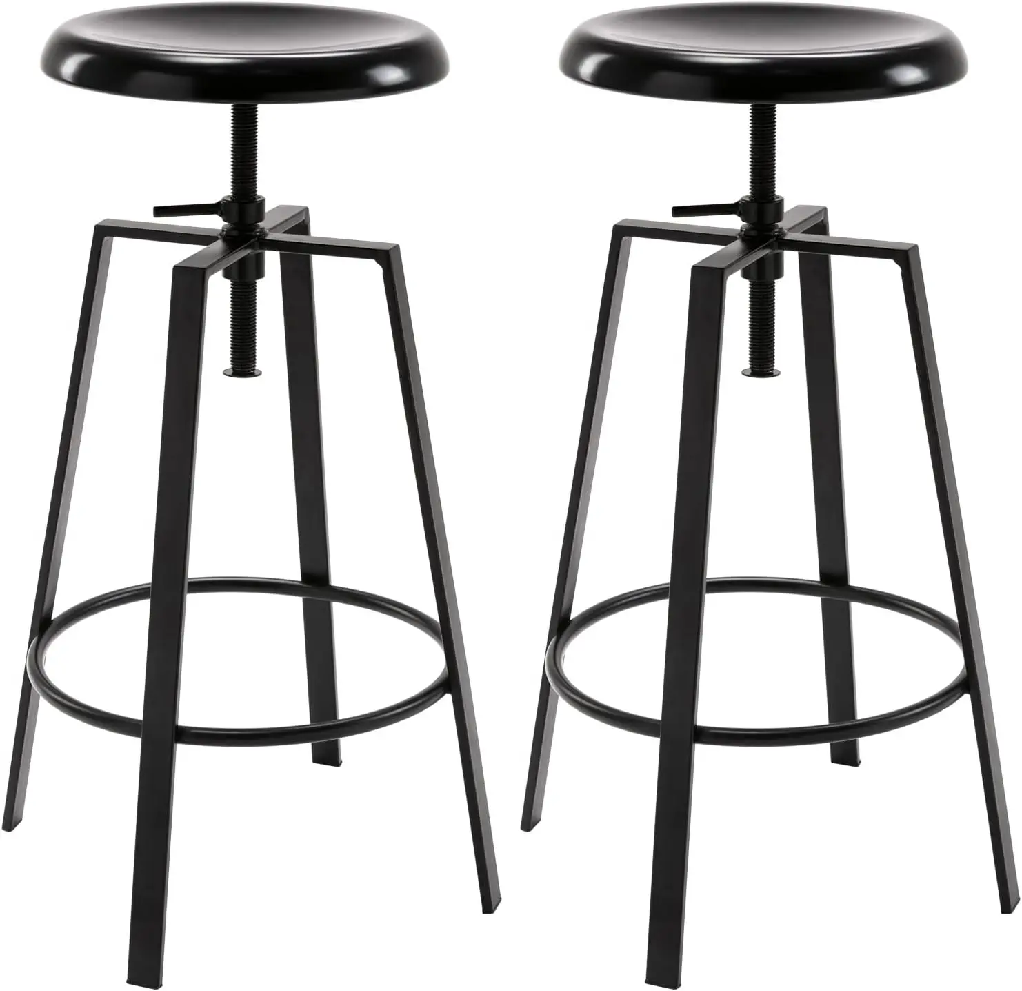 Brage Living Atlas Industrial Bar Stools Set of 2, Adjustable Swivel Four Legged Round Metal，Backless Counter Height Bar Chairs