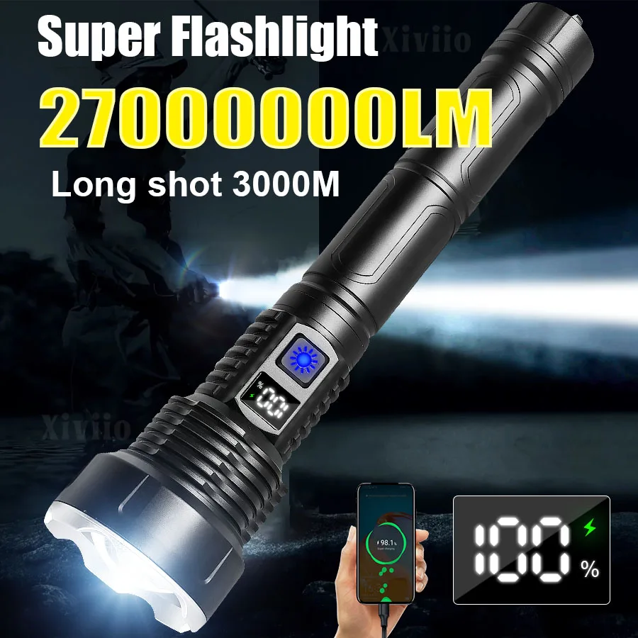 

Сверхмощный светодиодный фонарь 27000000LM 10000 мАч, 800 Вт, перезаряжаемый, с зумом, высокой мощностью, для улицы, тактический фонарь