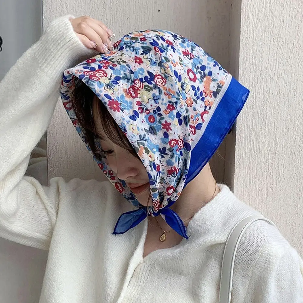 Fashion Headband Summer Flower Thin Scarves Spring Cotton Scarves Women Neckerchief Korean Headbands Floral Square Scarf