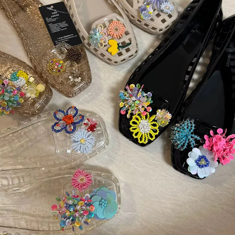 Handgefertigte Kristallperlen-Jelly-Schuhe Schuhschnallen Sandalen-Accessoire DIY Dekorative Blumen-Slipper Schmuck DIY Zubehör