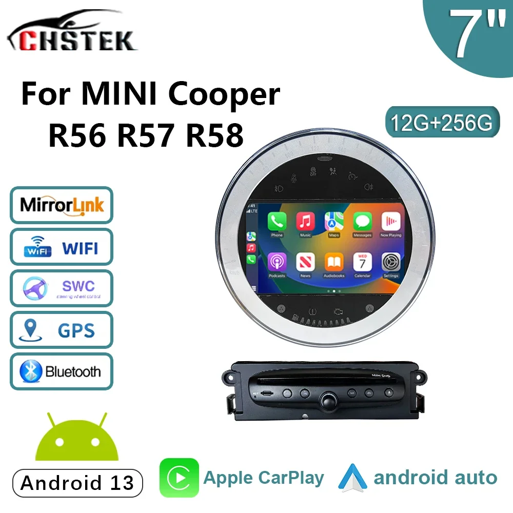 CHSTEK Car Player Radio Carplay for MINI Cooper R56 R57 R58 S Clubman Clubvan Android 13 Qualcomm Navigation 12+256g Stereo GPS