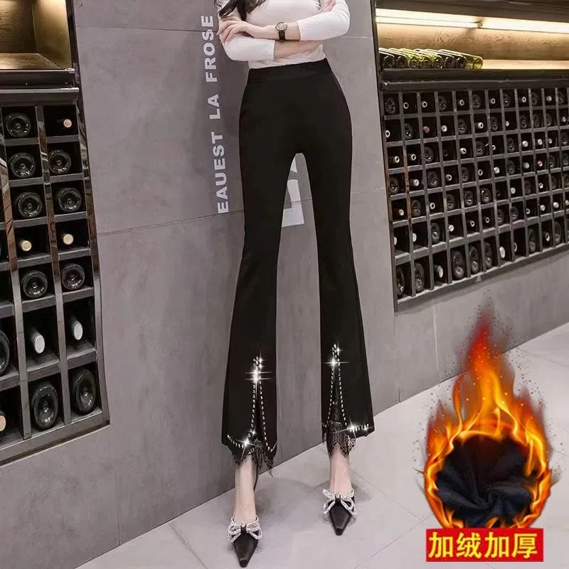 

Micro Flared Pants Black Trouses Winter Pants Slim Wide Leg Straight Pants Lace High Waist Flared Pants Women 2023 Spring Autum