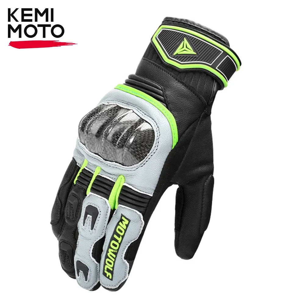 KEMIMOTO Retro Leather Motorcycle Gloves Moto Men\'s Gloves Summer Breathable Touch Screen Protective For Motocross Motorbike