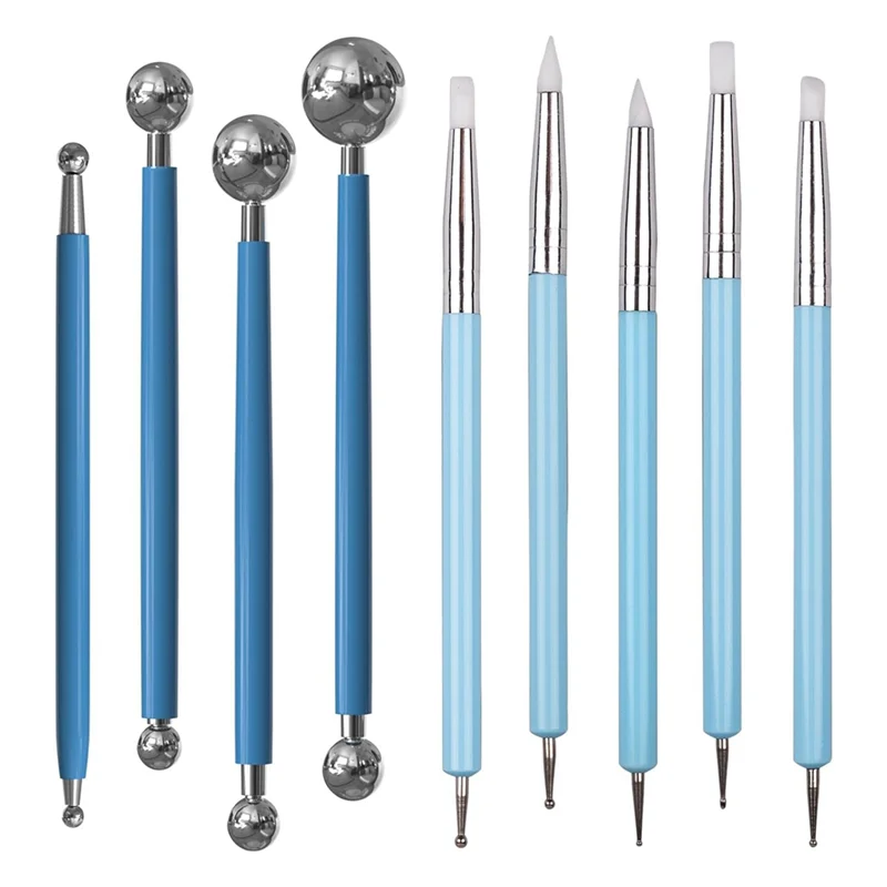 أدوات التنقيط AA80-9PCS، أداة نحت الطين السيليكوني، أدوات الرسم على شكل كرة الطين