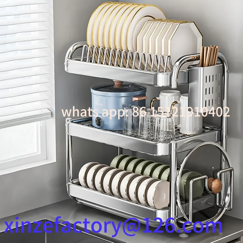 

Customizable Dish Drying Rack Multifunctional Rustproof Big-capacity Bowl Storage Shelf Stainless Steel