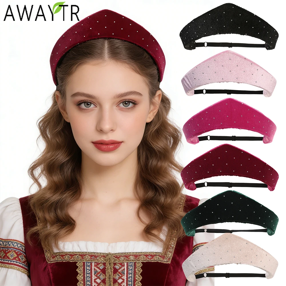 

AWAYTR Rhinestone Velvet Kokoshnik Elastic Hairband Fashion Sponge Hair Bands Hoop Braided Headband Girls Valentine's Headwear