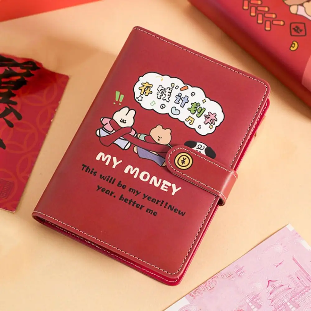 Cartoon 100 Envelope Challenge Binder PU Leather 100 Sheets Money Saving Challenge Book Savings Handbook Cash Envelopes