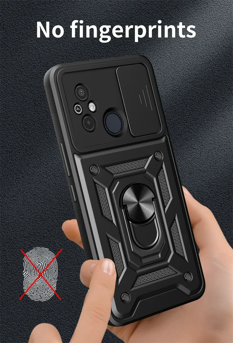 For Xiaomi Redmi 12C Case Shockproof Armor Ring Holder Phone Cases For Xiaomi Redmi 12C 12 C Redmi12C Slide Lens Protect Cover