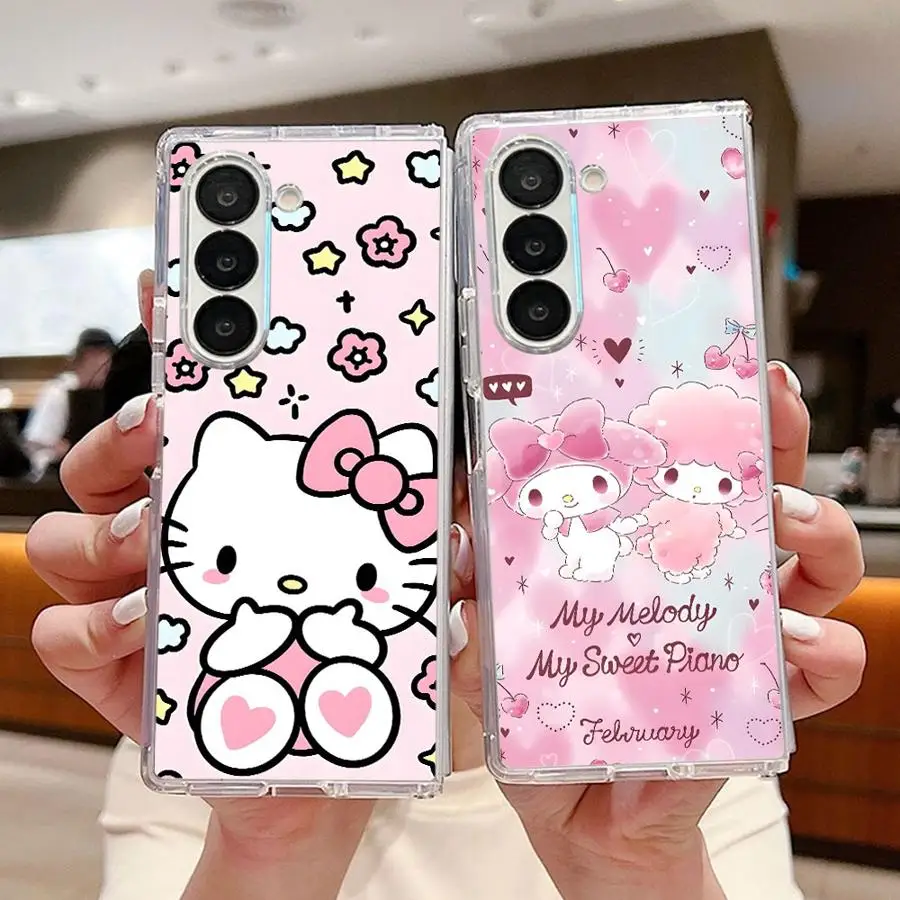 حافظة لهاتف سامسونج جالاكسي ZFold4 ZFold6 ZFold5 Z Fold 7 6 5 4 3 ZFold3 ZFold7 غطاء هاتف ناعم شفاف لطيف سانريو مرحبا كيتي #1