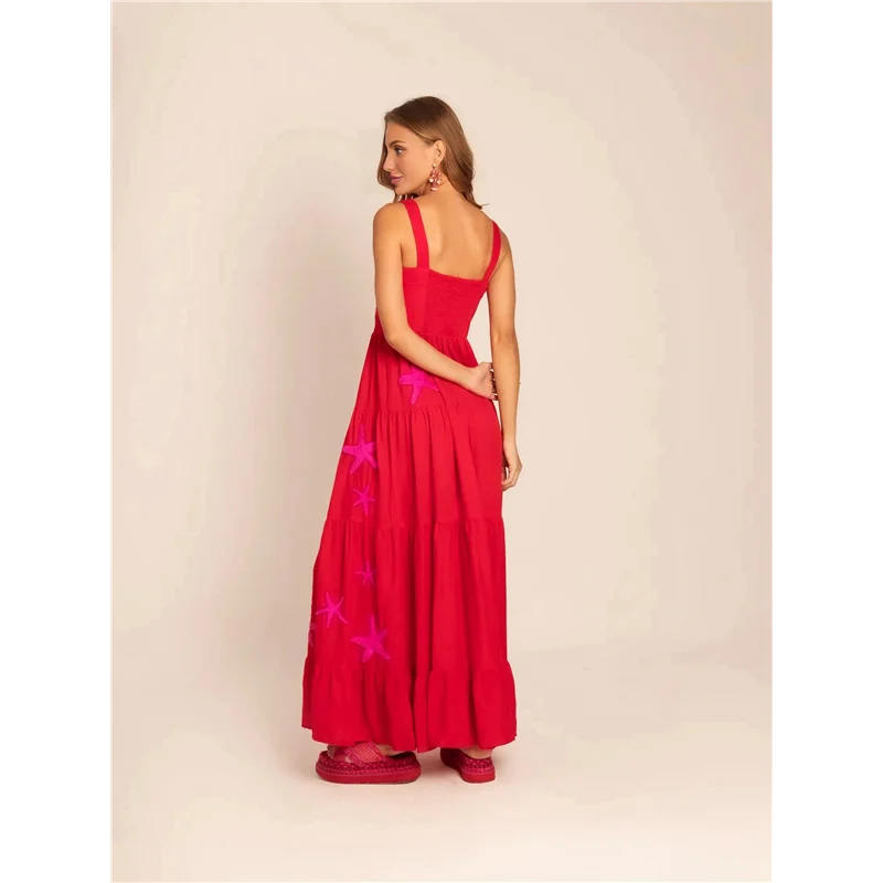 ABP-Vestito lungo ricamato da donna senza maniche smock fluido prendisole Boho Abiti lunghi estivi Vocazione sulla spiaggia
