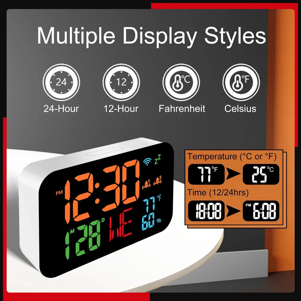 Tuya WiFi Desktop Clock Calendar Intelligent Thermometer Hygrometer with Digital LED Display Support WIFI Auto-Calibration