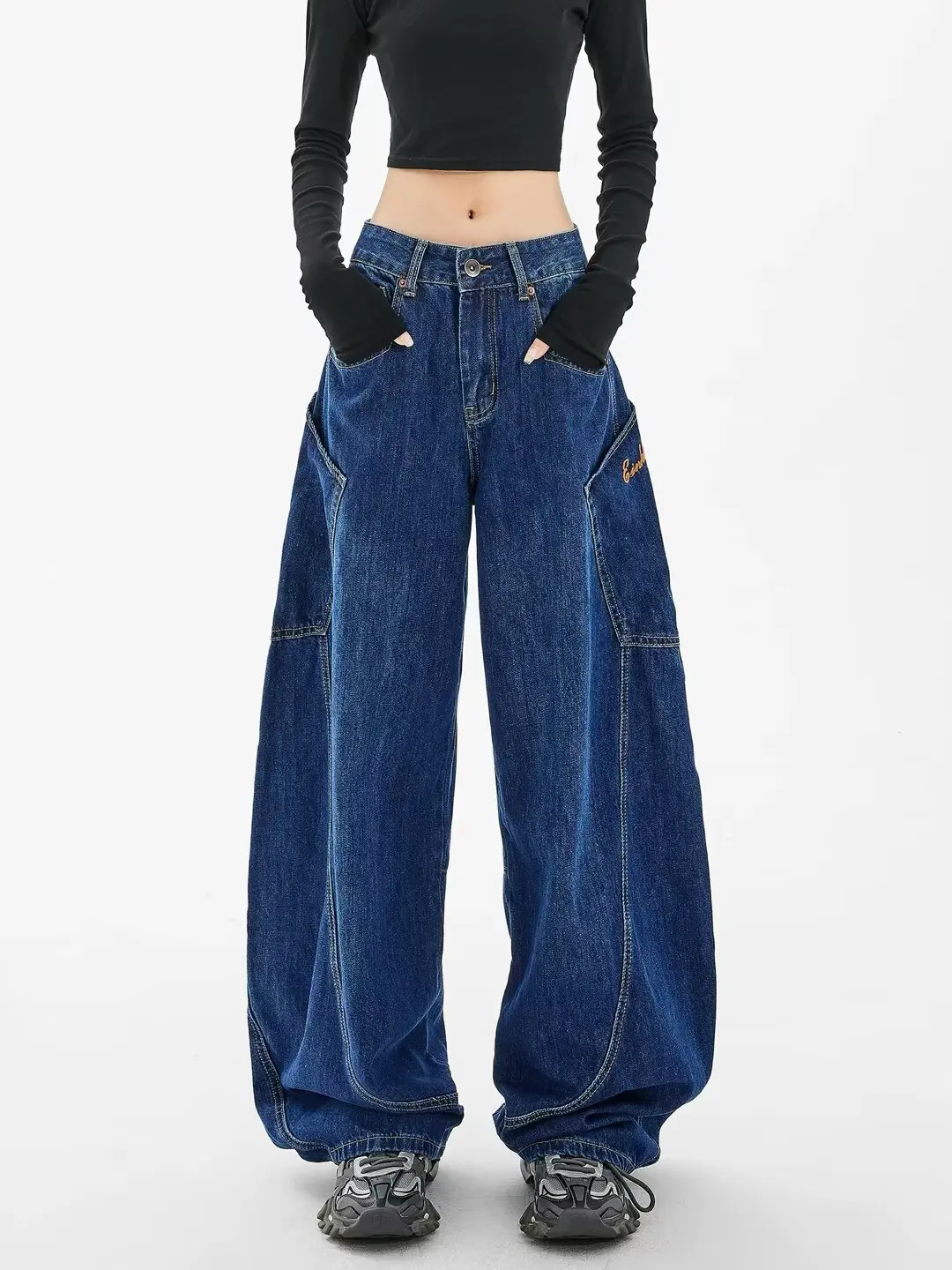 Vintage y2k denim calças compridas mulheres jeans calças de perna larga fino ajuste cintura alta calças retas streetwear casual splice jeans