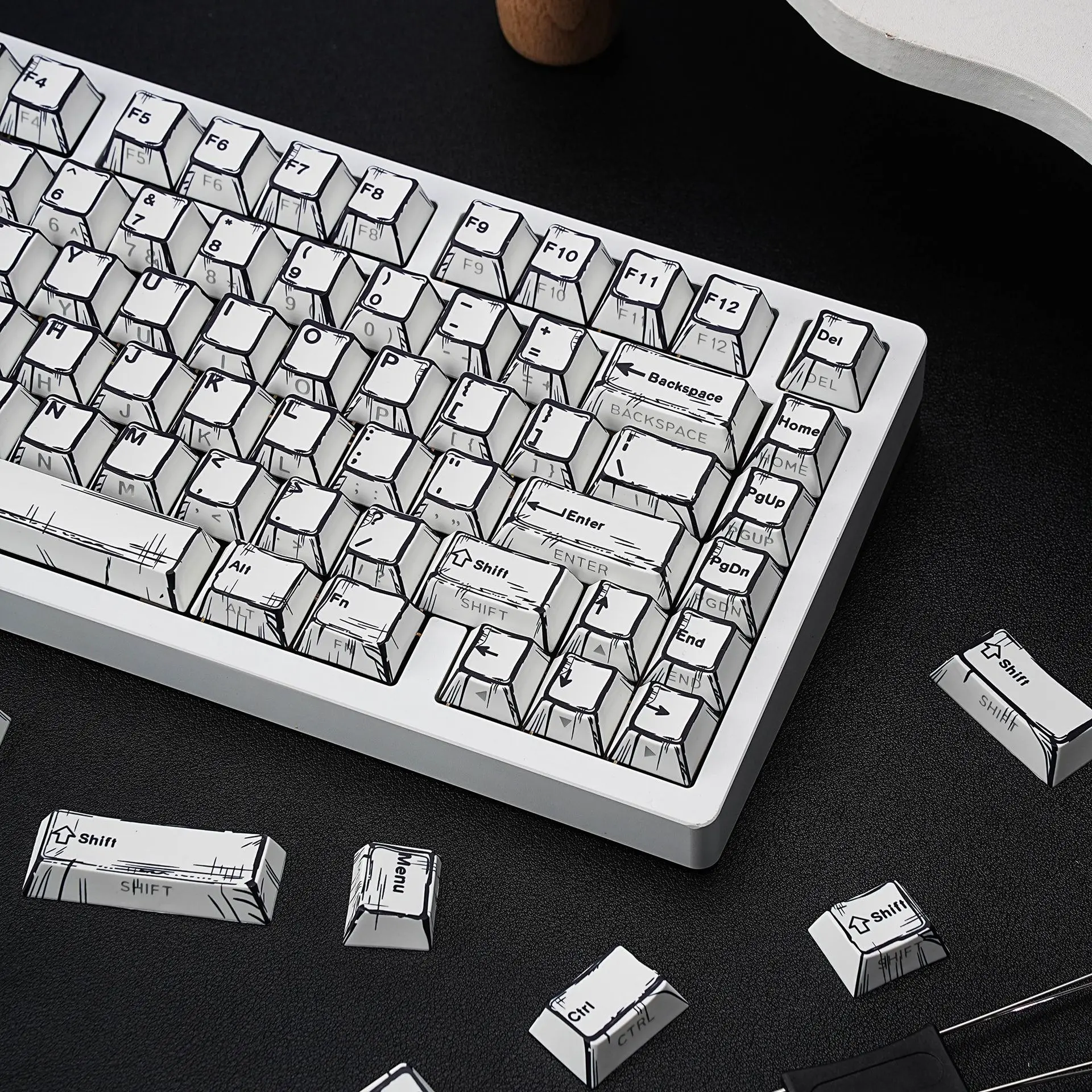 Keycaps Comics White Double Engraved Transparent Pbt Original Full Set of Keycaps Korean Russian German Western Grammar Arabic