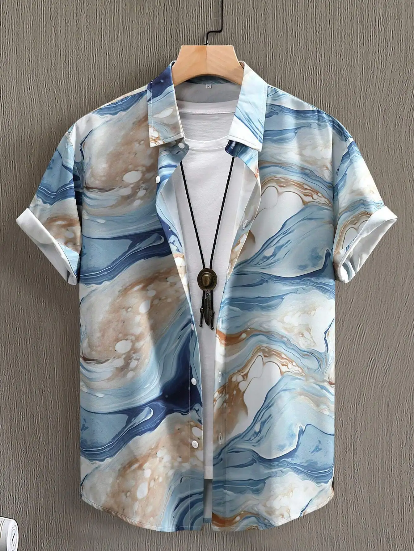 

Men's Short Sleeve Casual Shirt with Abstract Swirl Print