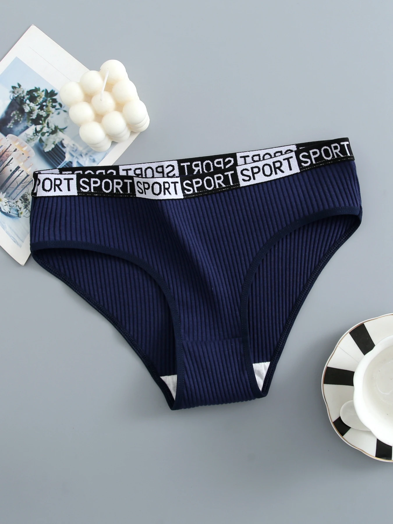 6pcs Women's Pantie sexy breathable threaded briefs letter belt low waist hip lift solid color underwear