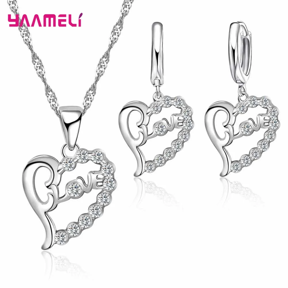 Cheap Sale 925 Sterling SilverCrystal Flower Square Pendant Necklace Earrings Jewelry Set For Women Girls Wedding Engagement