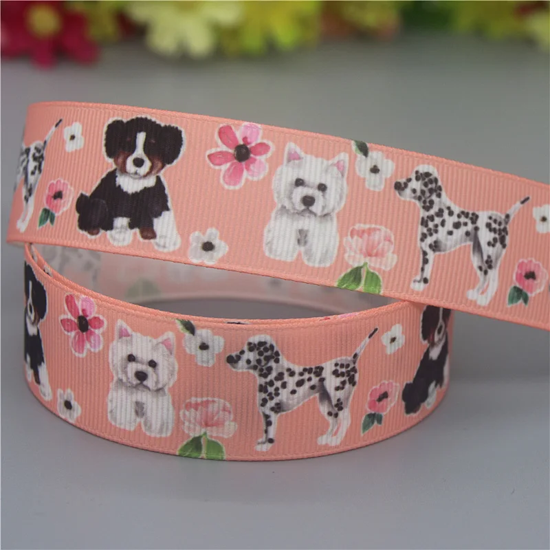 DHK 50yards Dog Printed Grosgrain Ribbon Accessories Material Headwear Decoration DIY Sewing Craft S2081