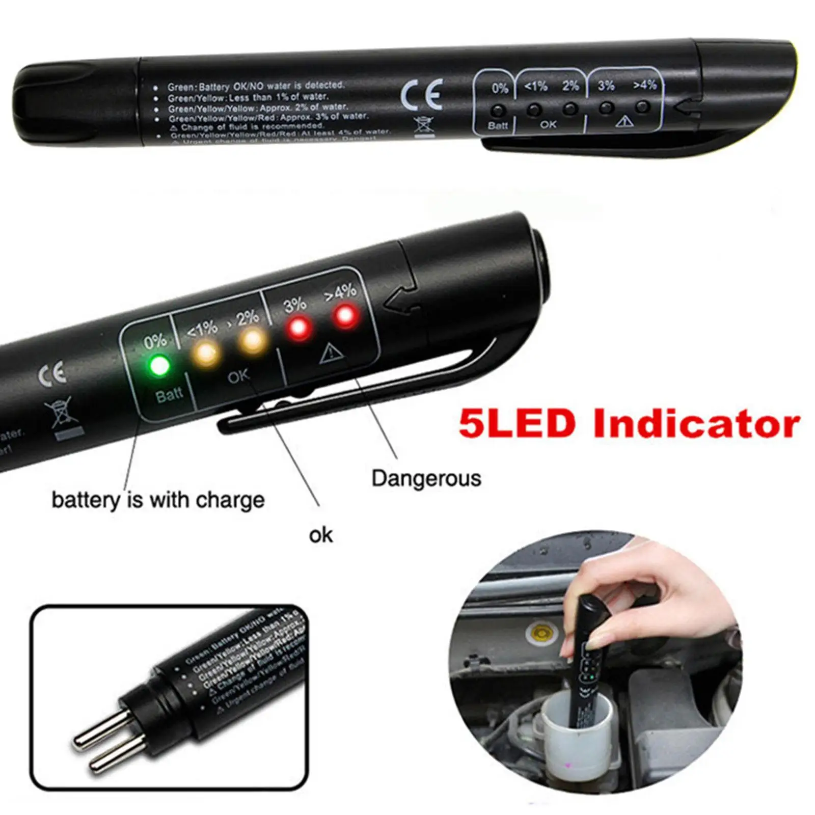 Auto Car Brake Fluid Liquid Tester Pen Accurate Oil Pen Check Oil Vehicle Indicator Moisture LED DOT3/4/5.1 Maintenance W4D8