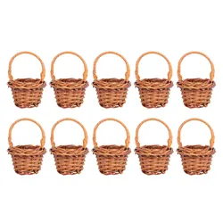 10PCS Small Flower Basket Handheld Woven Basket Rattan Woven Mini Hand-Carried Basket Household Office Decor Basket Ornaments