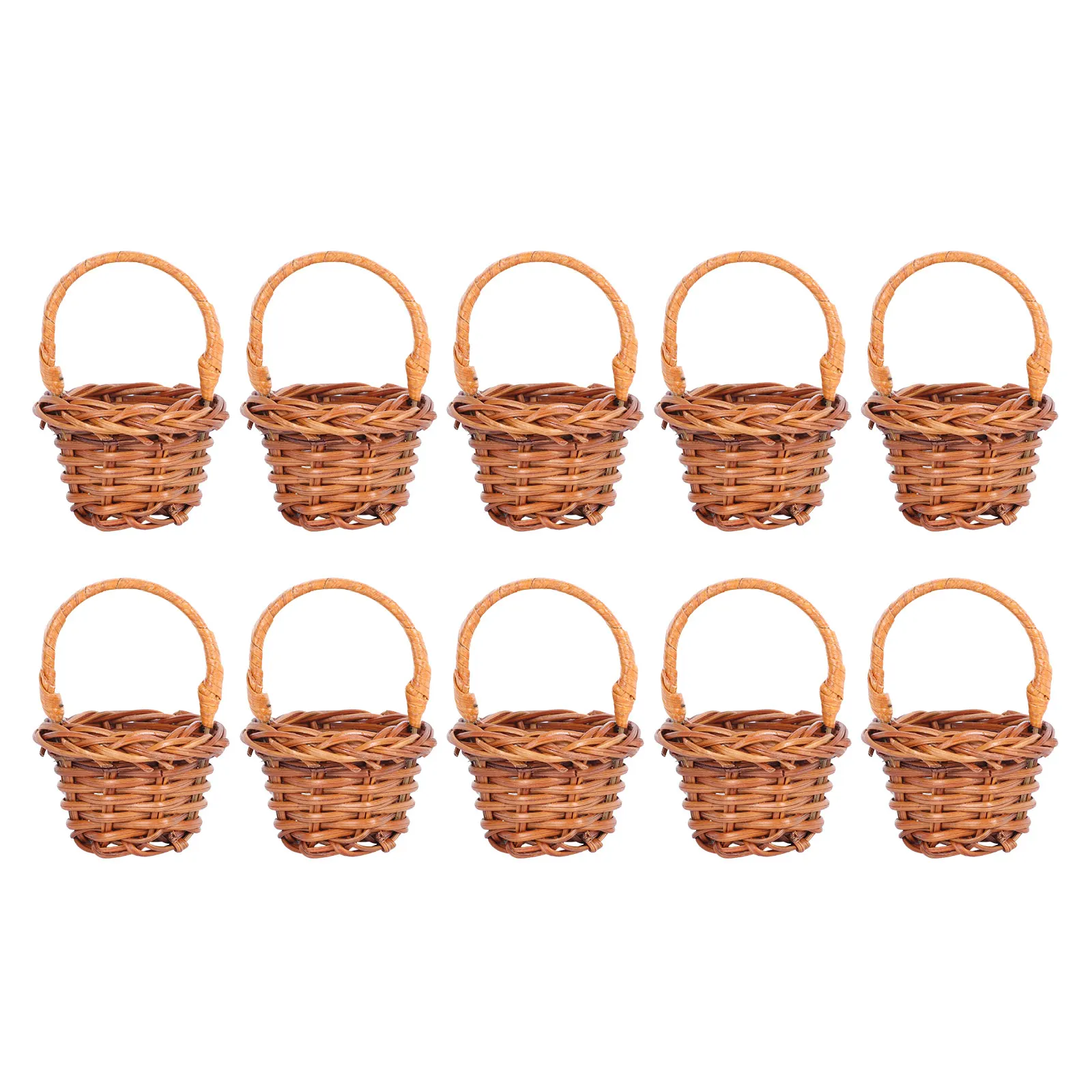 10PCS Small Flower Basket Handheld Woven Basket Rattan Woven Mini Hand-Carried Basket Household Office Decor Basket Ornaments