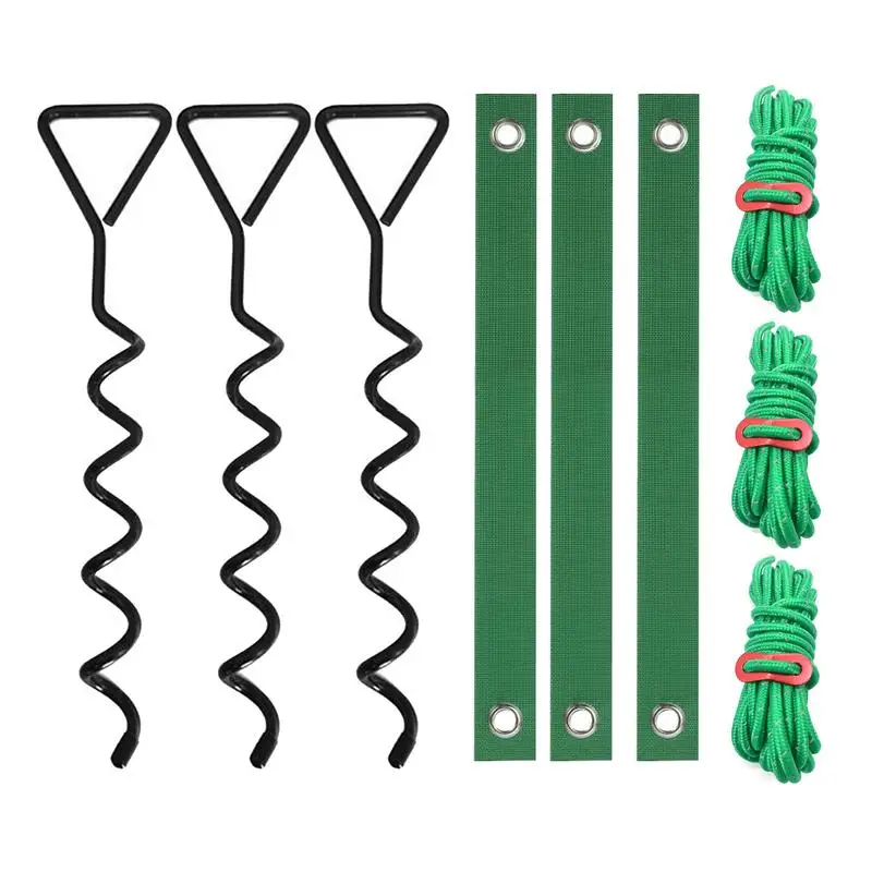 

Tree Stake Kit Tree Stakes and Supports for Young Tree Anti Wind Spiral ground nail tent anchor Include 3Pc Stakes/Straps/ Ropes