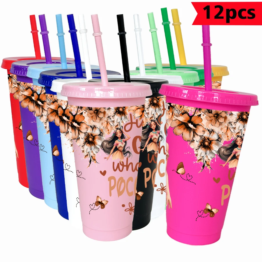 

12PCS/pack Disney, Sunflower, Bee 26oz Multicolor Plastic Water Cup Party Drinking Set Birthday/Back to School Gift