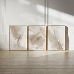 Set 3 Beige Abstract Prints Cream Neutral Brushstroke Printable Art Large Size Abstract for Living Room Modern Strokes Painting