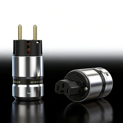 Aluminum Shell Rhodium Plated EU/US Schuko Power Head Hi-Fi IEC Plug Female Socket DIY Power Cord