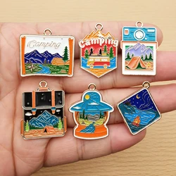 10pcs Camping Charm for Jewelry Making Enamel Necklace Earring Keychain Bracelet Pendant Diy Accessories Alloy Metal Gold Plated