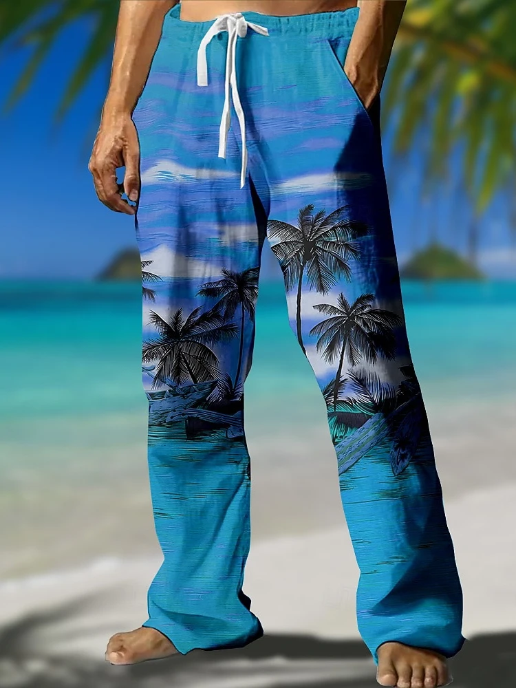 

Мужские повседневные брюки с 3D принтом гавайской кокосовой пальмы, повседневные мужские универсальные брюки для отдыха на открытом воздухе, простые и элегантные