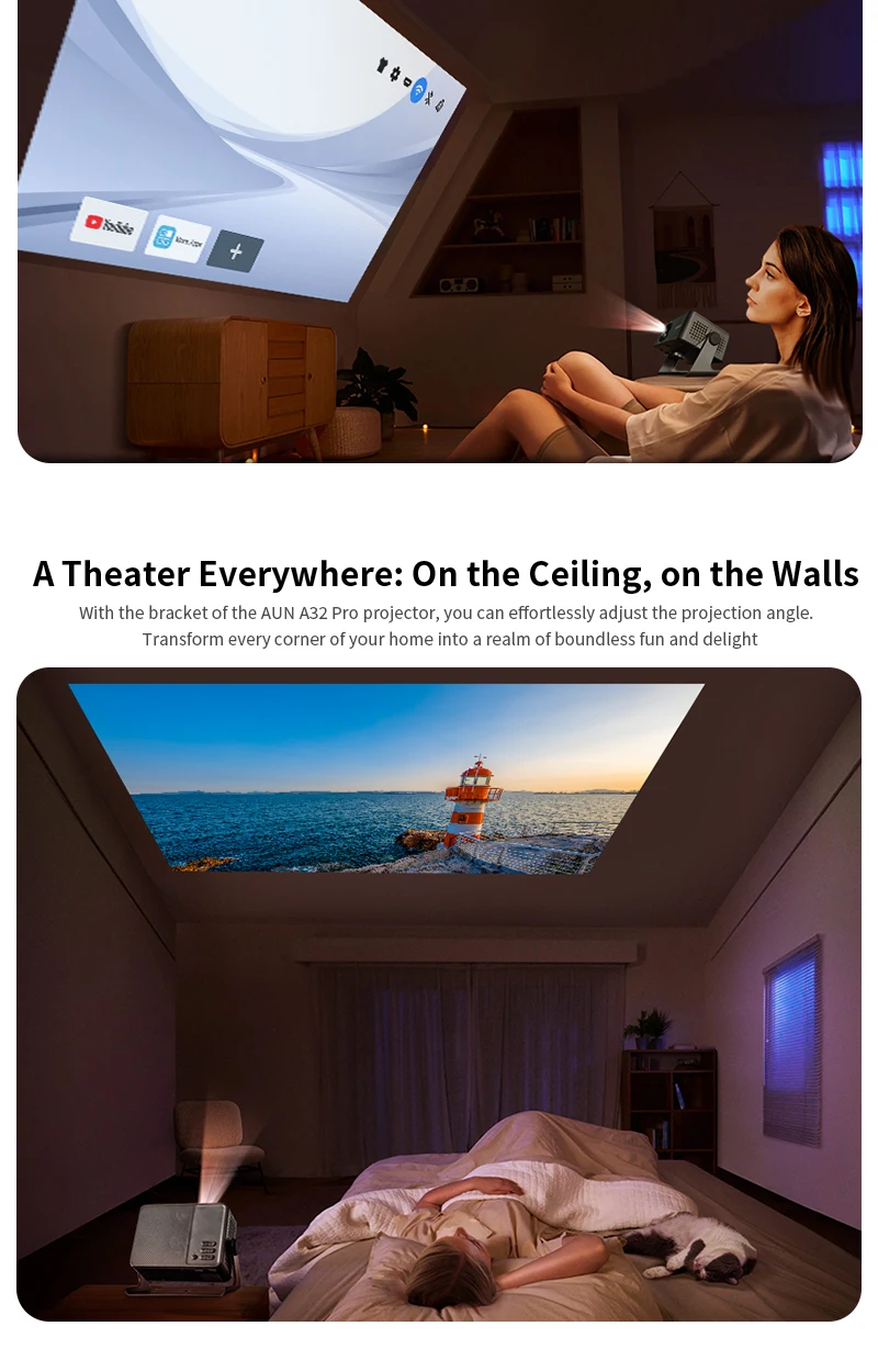 AUN A32 Pro Android 14 Projektor Tragbares Heimkino MINI LED-Projektor 3D WIFI für Telefon Computer 4K Video 1080P Film – Detail 4