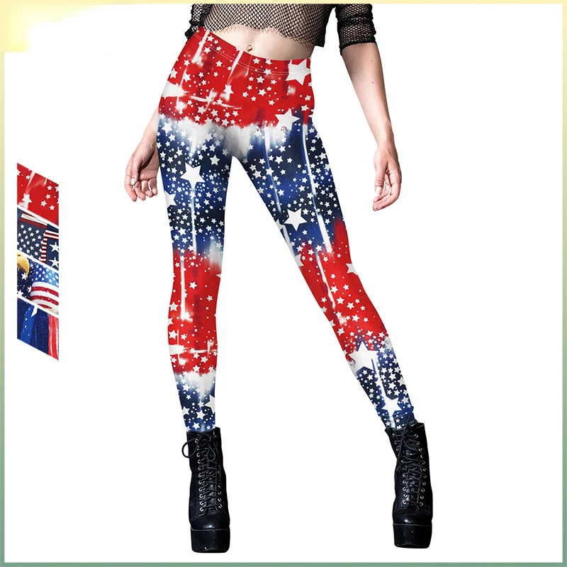 4th of July 2024 Dress United States flag tie-dye printed sports yoga pants casual leggings lady