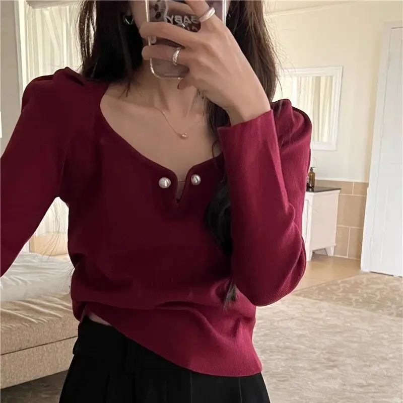 البلوزات لاعبا البلوفرات امرأة بوس السيدات قاع قميص قريب المناسب BF Y2K سيدة تخفيف اليومية قاعدة طبقة الخريف الشتاء