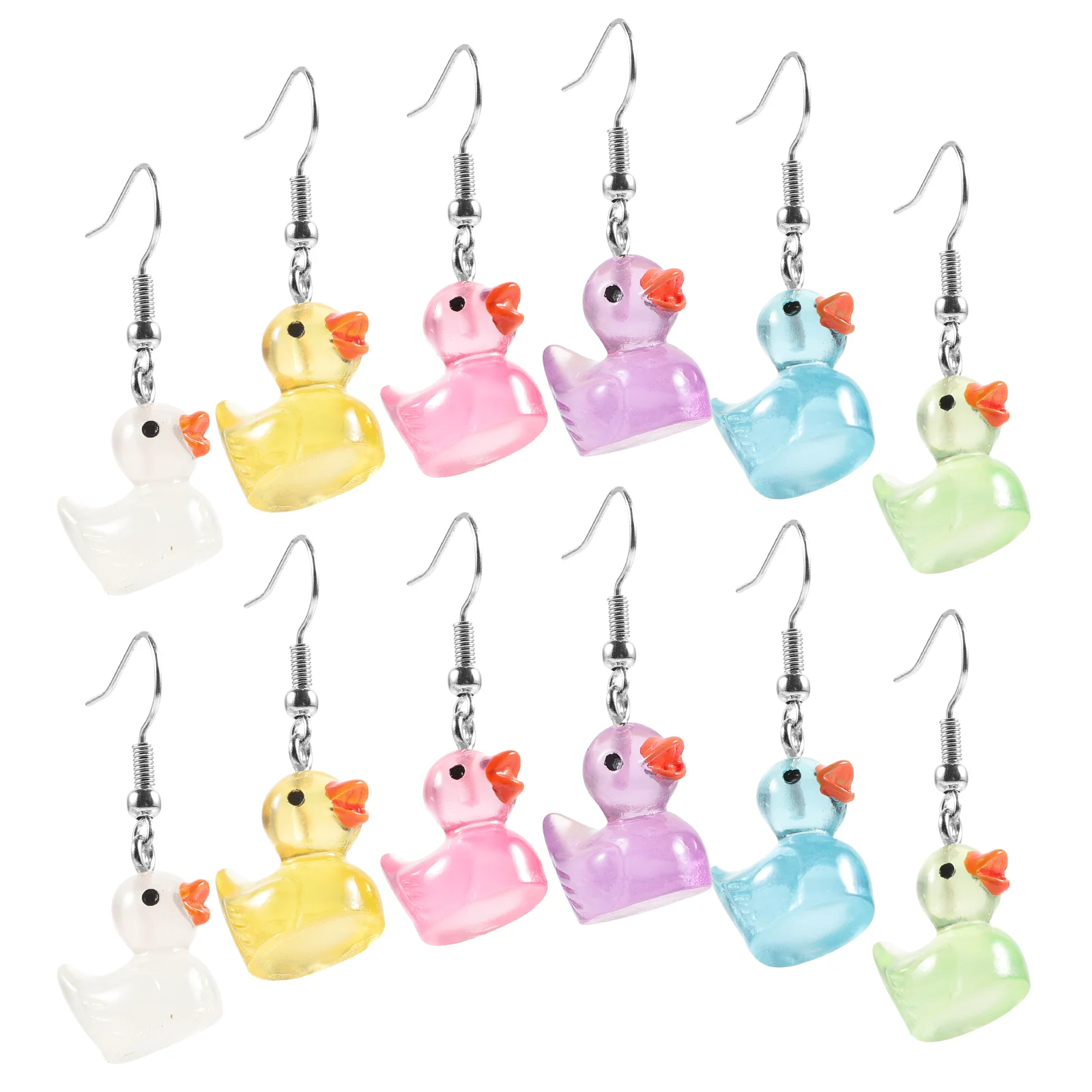 6 Pairs Drop Earrings Cartoon Luminous Duck Trendy Taste Dangle for Teen Girls Statement Cute