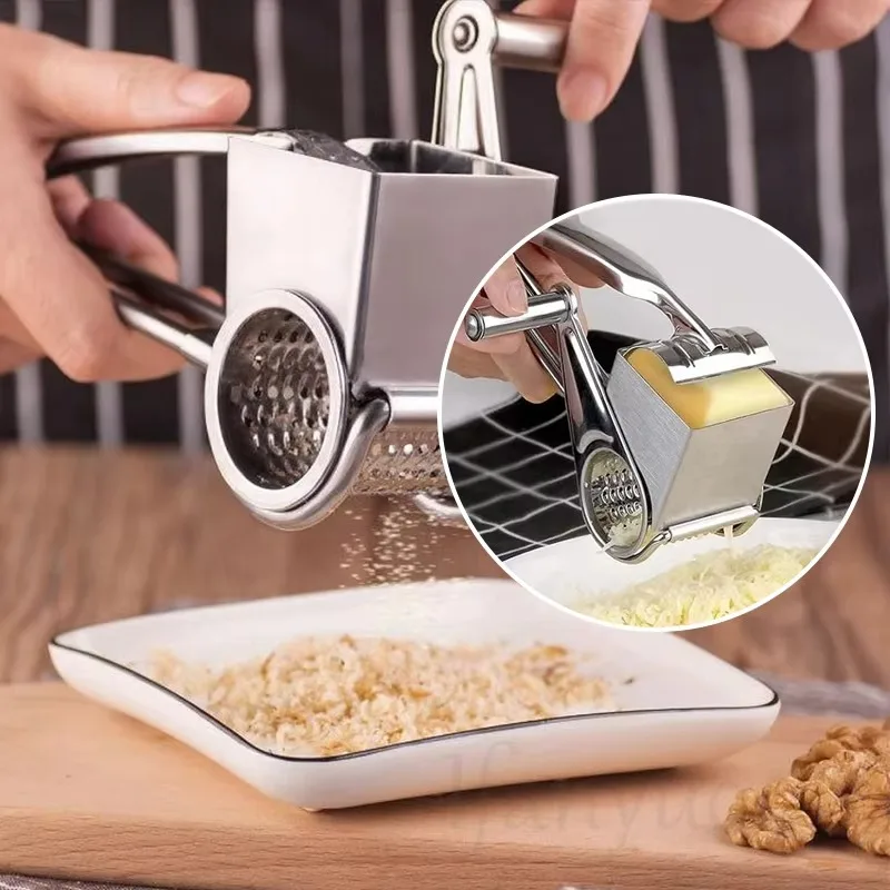 Stainless Steel Cheese Slicer Shredder 1 Drums Blades Cheese Cutter Rotary Cheese Grater Butter Cutter Kitchen Gadgets Supplies