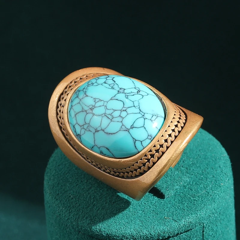 

Vintage Large Turquoise Ring For Woman Oval Antique Gold Color Luxury Quality Summer Jewelry Accessories Mothers Day Gift 2025