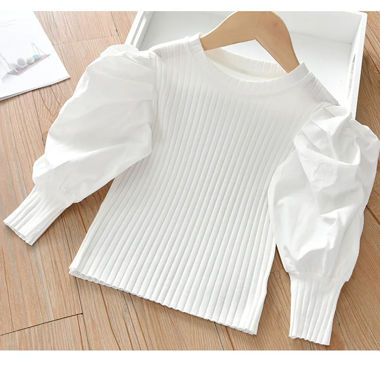 White Baby Girls Long Sleeve Shirt Princess Shirt for Tddler Girl Sweet Pullover Casual Shirt Children Tops Pullover