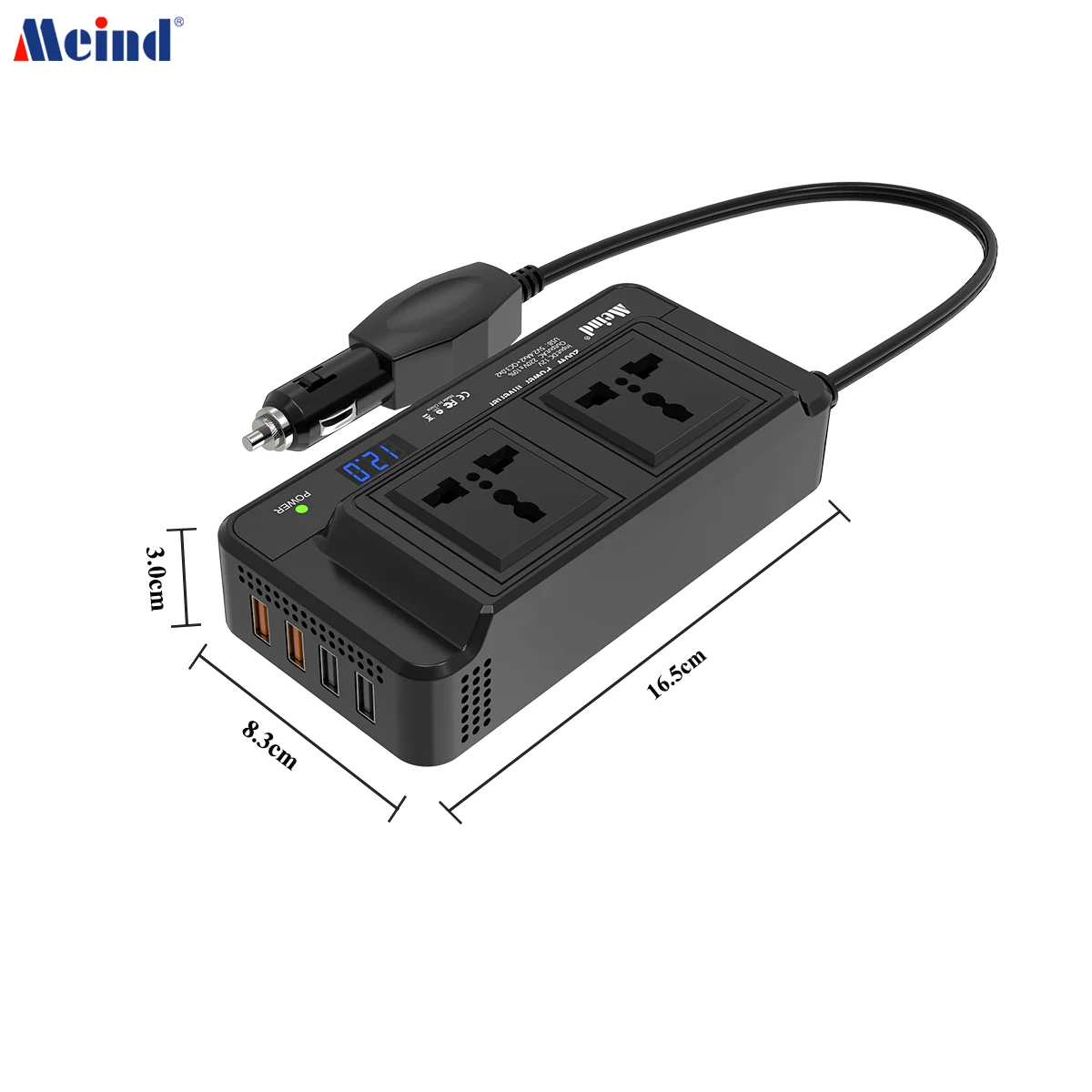 Meind 200W Car Power Inverter with Dual Universal Sockets&USB QC3.0 DC12V to AC220V Power Inverter for Car