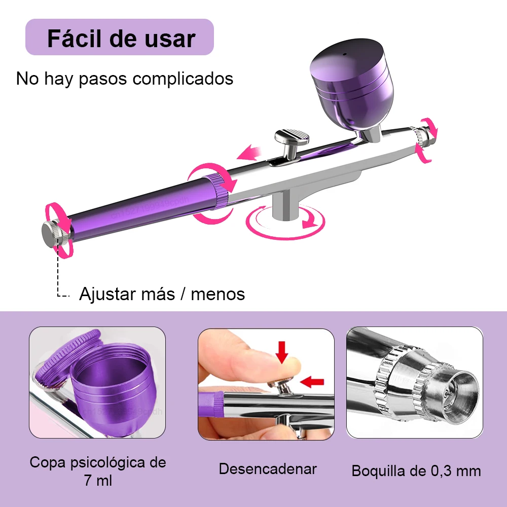 Kit de uñas con aerógrafo, accesorios, pistola pulverizadora, Con tazas, kit de limpieza con aerógrafo, reemplazo para uñas, pintura, decoración de pasteles