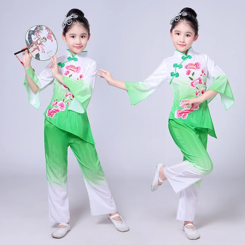 Meisjes Kinderen Klassieke Dans Hoge Kwaliteit Borduurwerk Elegante Kostuums Fan Dance Kostuum Jiangnan Paraplu Hanfu Dance Wear