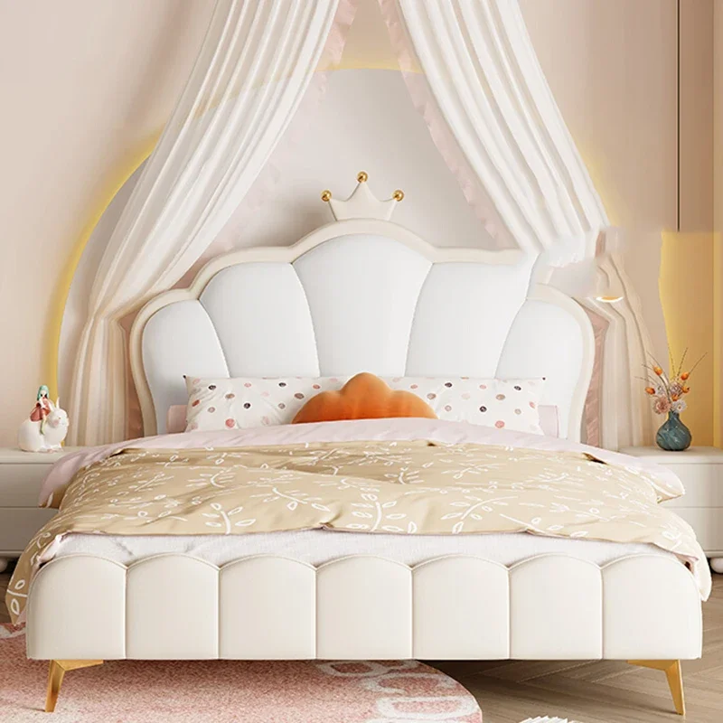 European Princess Bed Leather Modern Castle Children Design Bed Nordic Sun Sleeping Double Frame Wood Beliche Bedroom Furniture