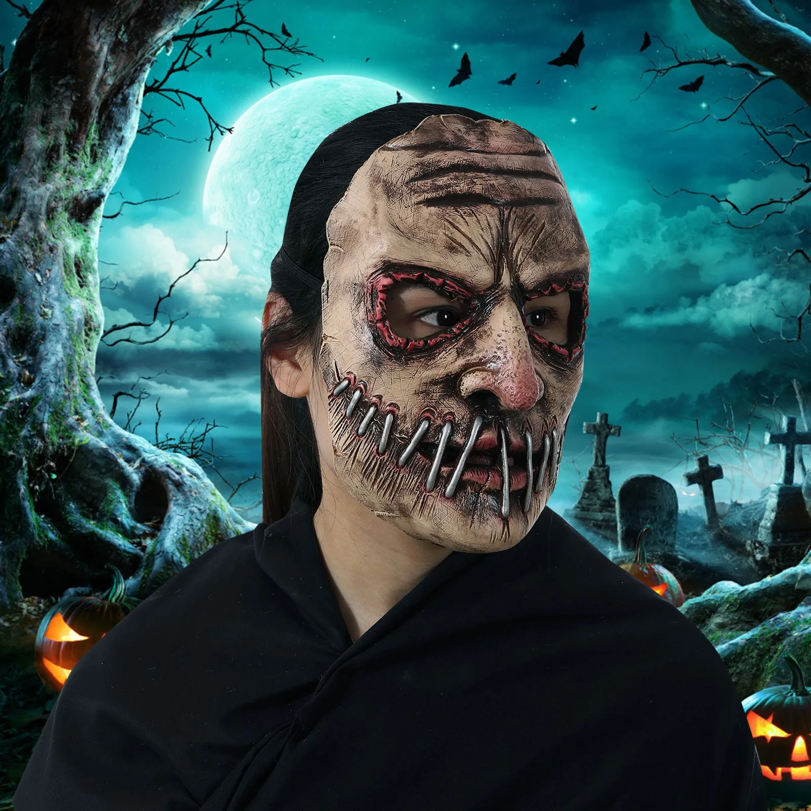 Halloween Party Big Mouth Nail Horror Mask Latex Ghost Festival Soft Simulation Headgear Dress Up