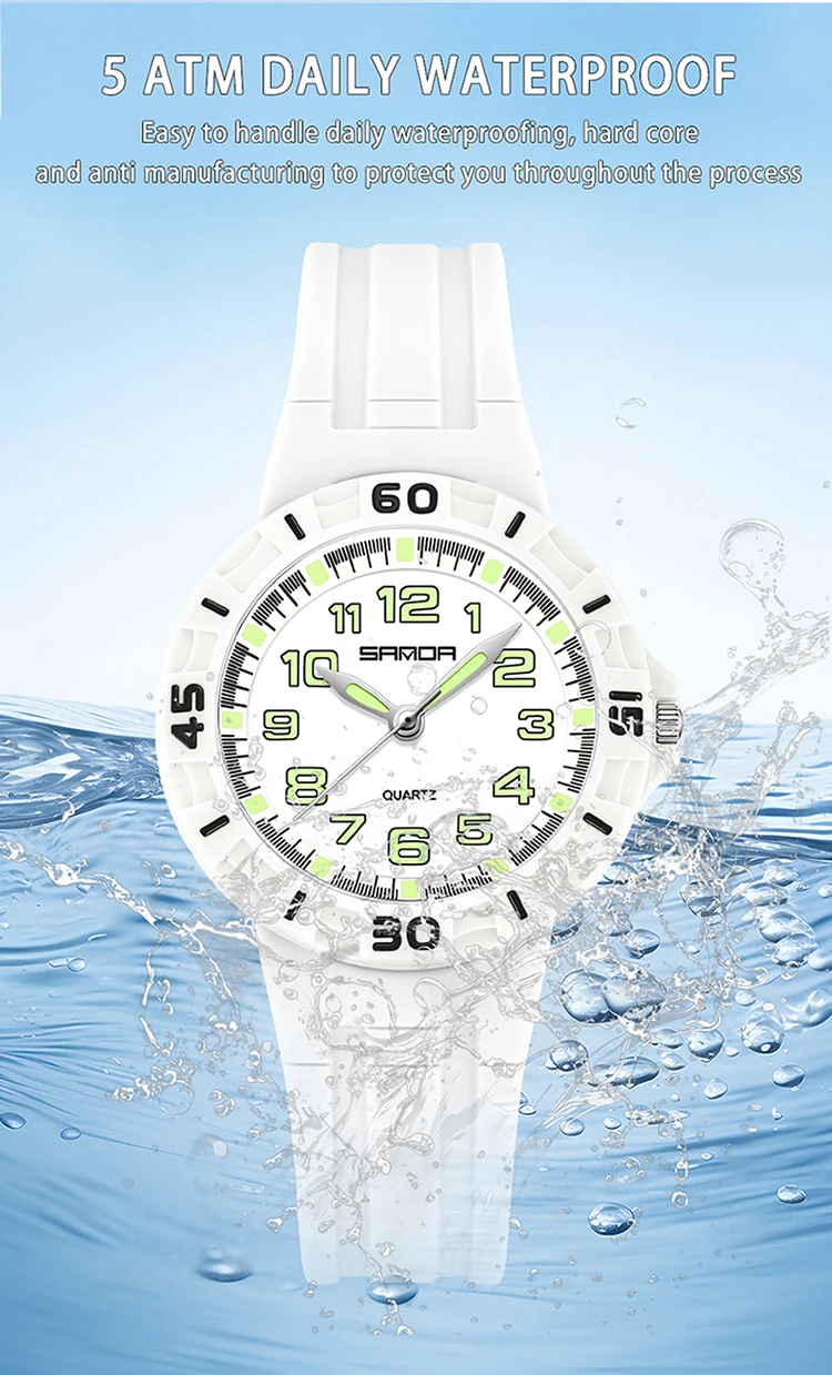 SANDA Men Women Student Quartz Watch Children Clock 50M Waterproof Luminous Durable Simple Elegant Sports Wristwatch