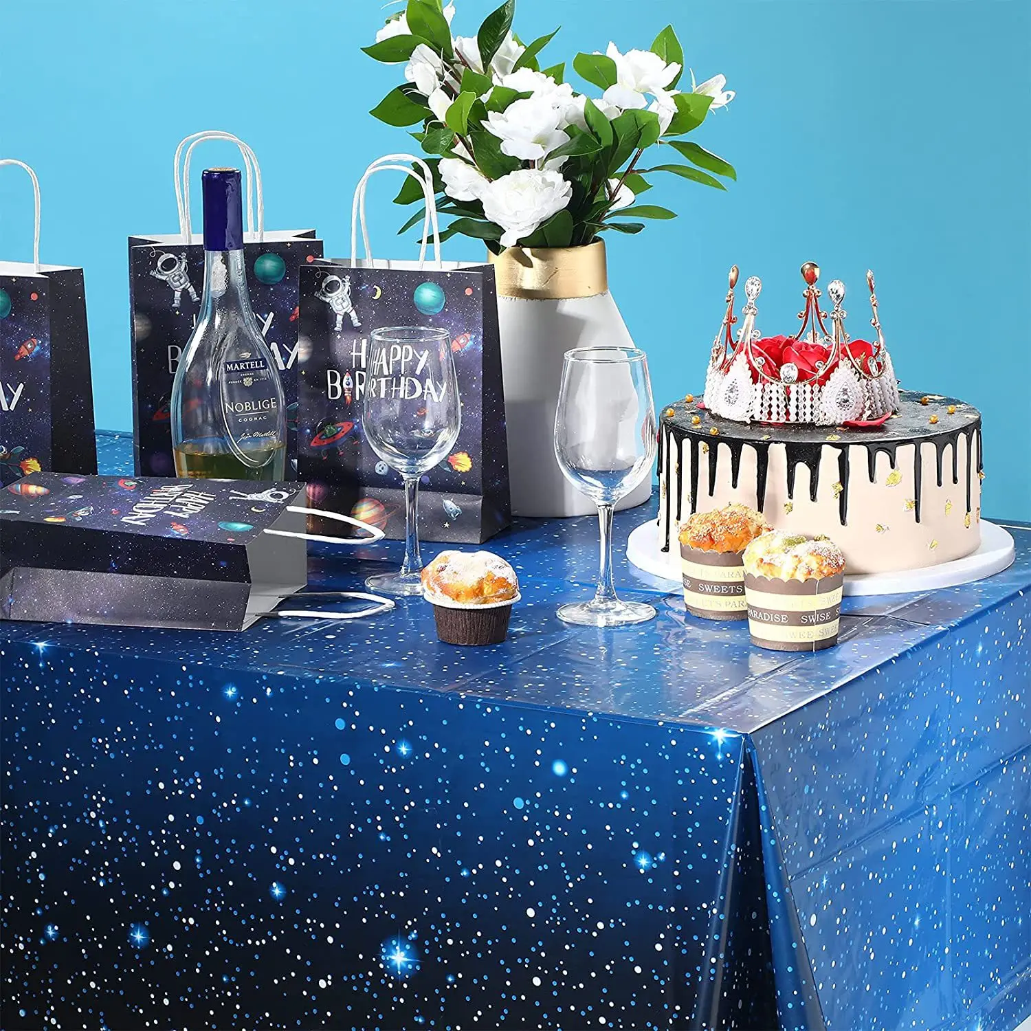 Starry Sky Theme Disposable Tablecloth Outer Space Star Table Cloth Happy Birthday Party Decor Kids Andults Galaxy Table Cover