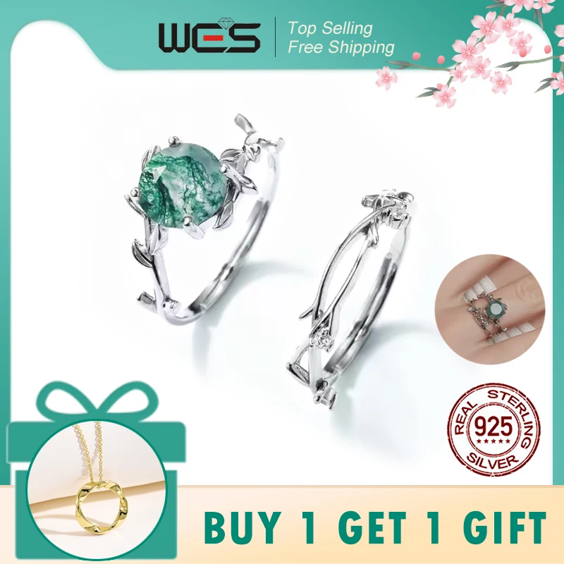 

WES 925 Серебро Уникальная оливковая ветка Натуральный драгоценный камень 8*8 мм Моховый агат Регулируемые наборы колец для женщин Свадебные подарки Оптовая продажа ювелирных изделий