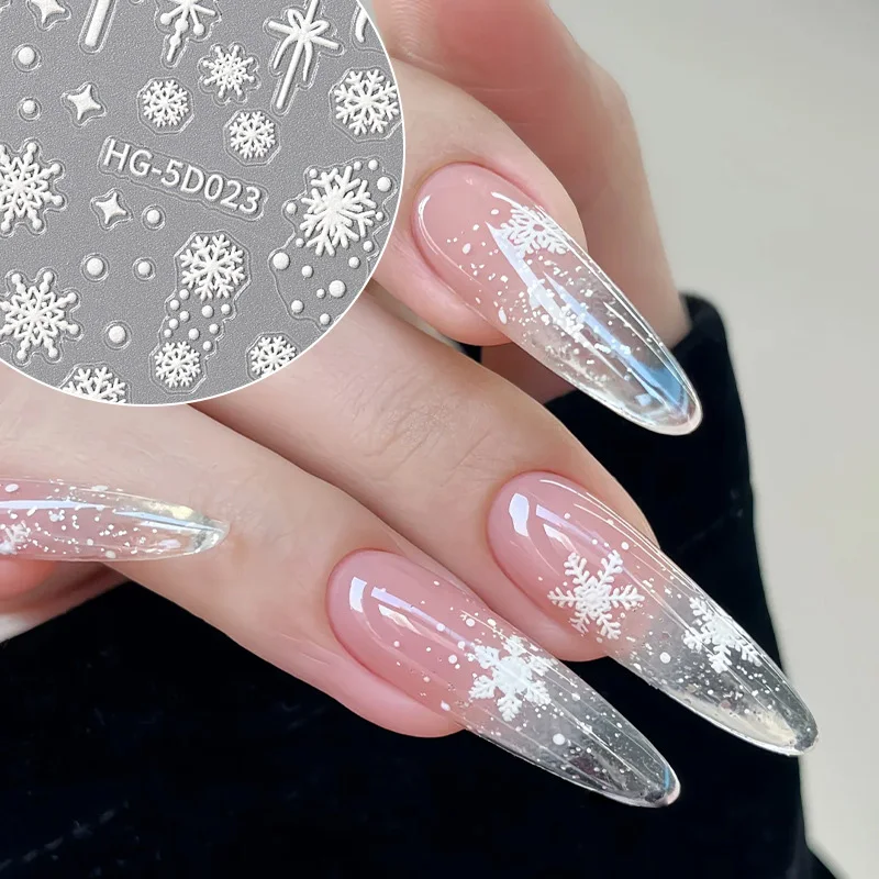 สติกเกอร์ติดเล็บลายคริสต์มาส 5D ลายตุ๊กตาหิมะ ต้นคริสต์มาส และเกล็ดหิมะ สำหรับตกแต่งเล็บ DIY อุปกรณ์ทำเล็บ 1 ชิ้น