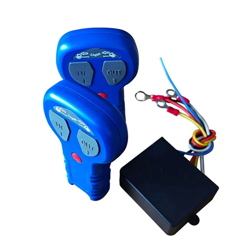 ABAG 12V 24V Tahan Air Mobil Nirkabel Winch Listrik Remote Control Plastik Biru + Set Pemancar Manual Truk ATV SUV Truk Vehi