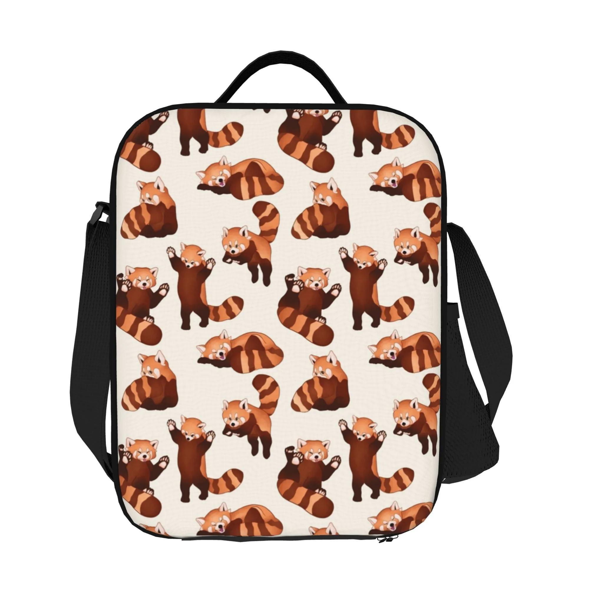 Red Panda Pattern Tote Bag 600D Oxford Fabric Insulated Lunch Bag for Work Office Travel Daily Use