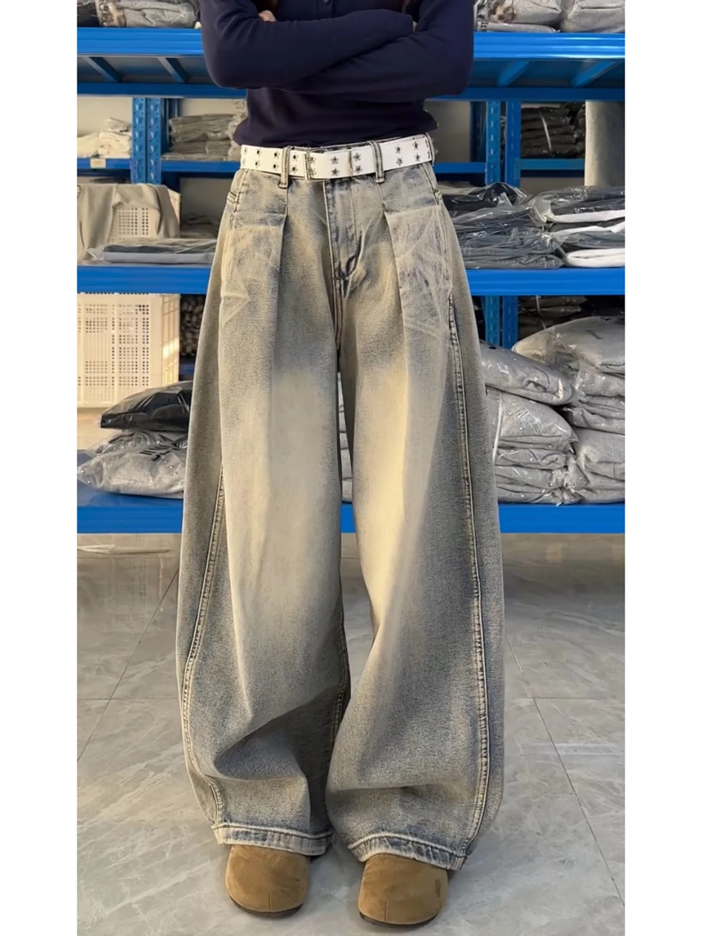 

Retro American Vibe High Waist Wide Leg Jeans Women's Loose Slimming Large Size Floor-Length Trendy Street Style Denim
